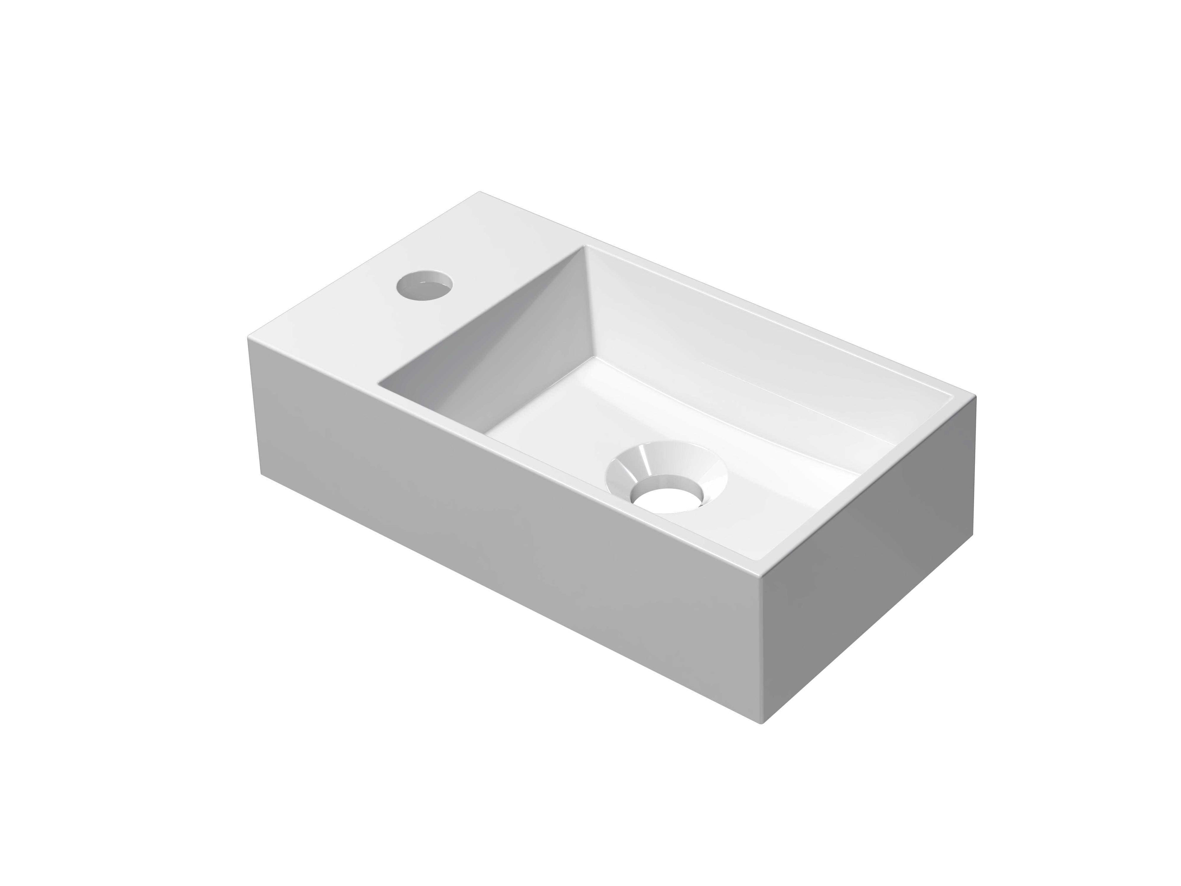 Ink Contra fontein 40x22cm cilindervormige binnenbak - met kraangat - links - polystone mat wit