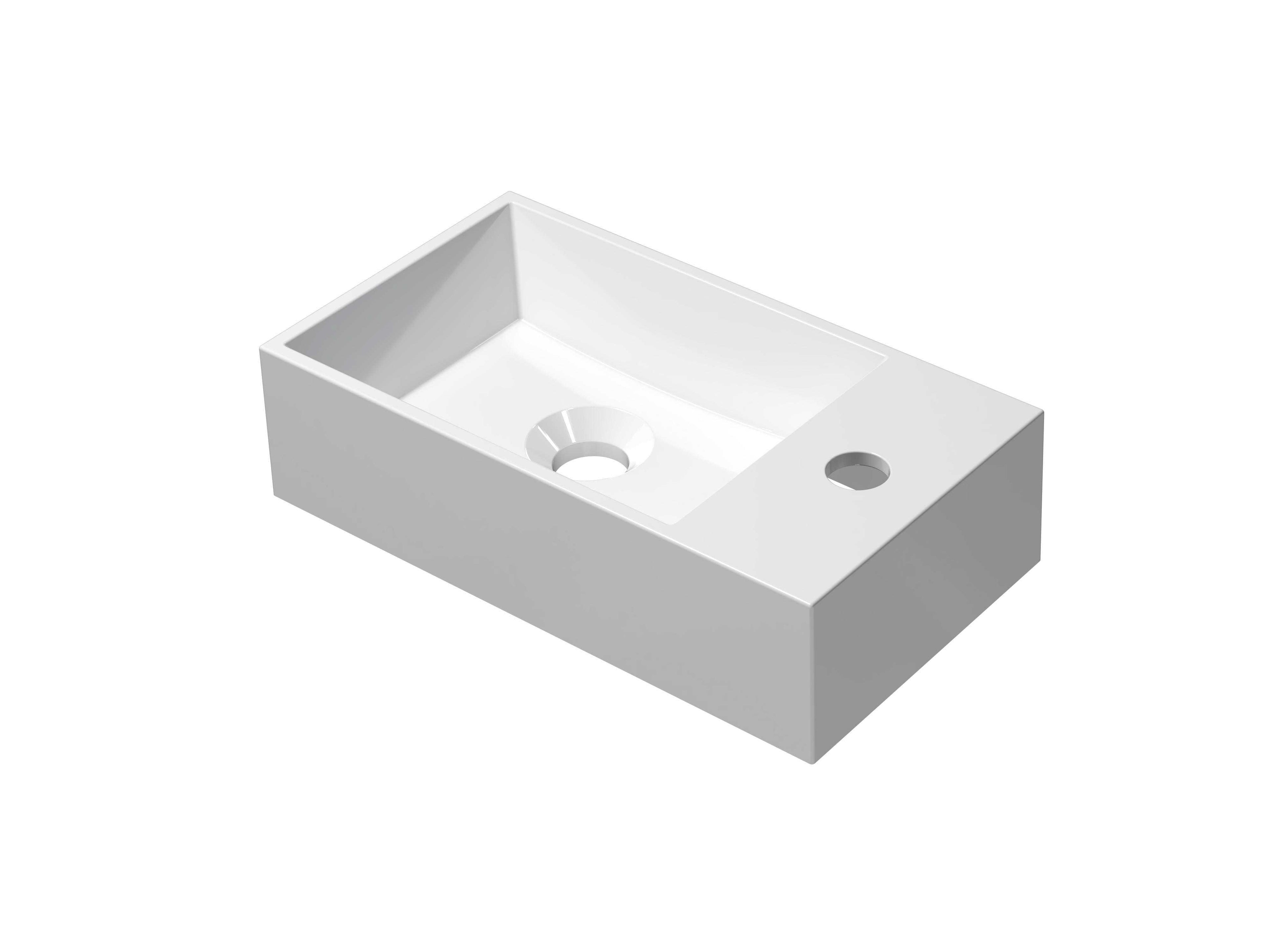 Ink Contra fontein 40x22cm cilindervormige binnenbak - met kraangat - rechts - polystone mat wit