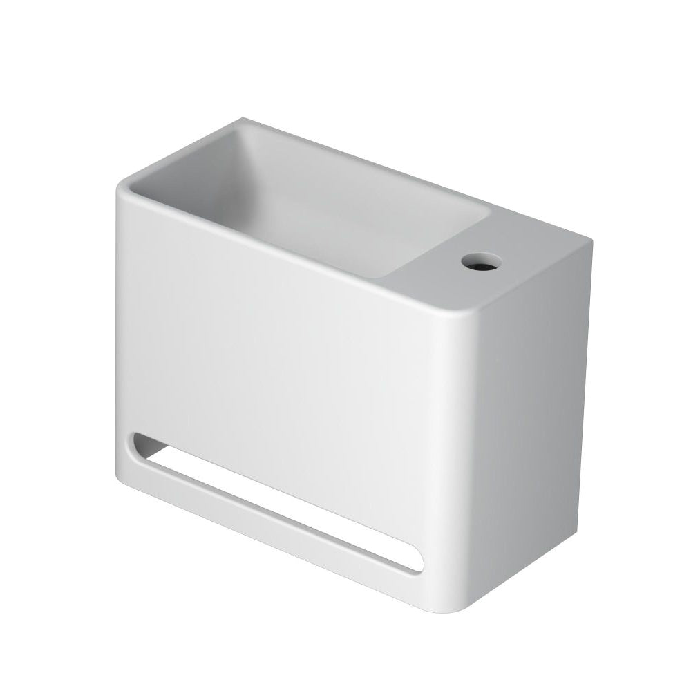 Ink Hangar fontein 40x20cm polystone - rechts - met kraangat - mat wit