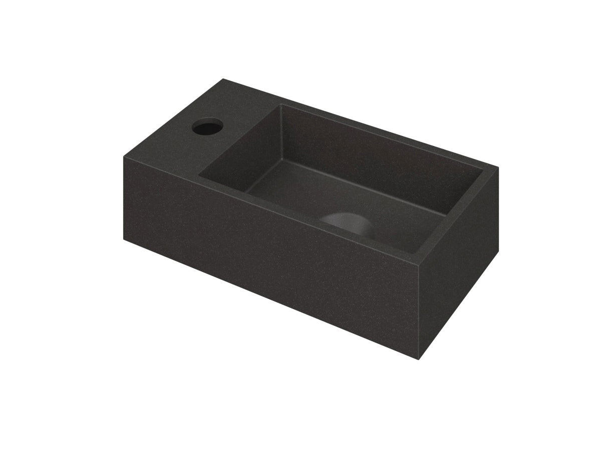Ink Versus fontein 36x18cm quartz - links - met kraangat - zwart
