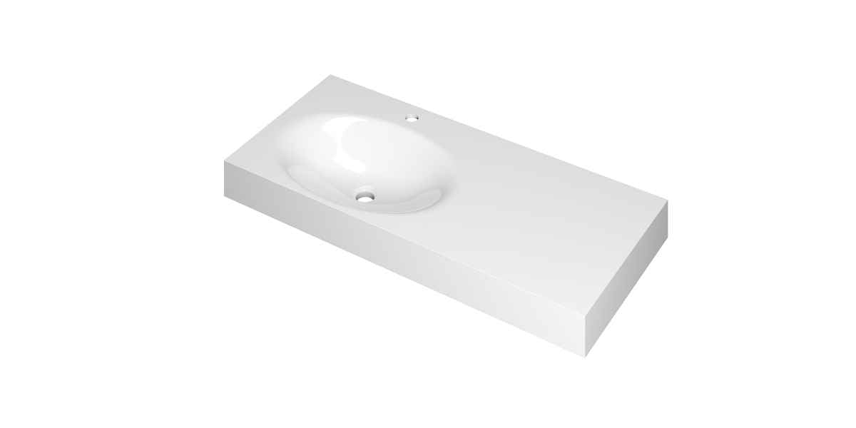 Ink Smooth meubelwastafel 100x45cm polystone - links - 1 kraangat - glans wit