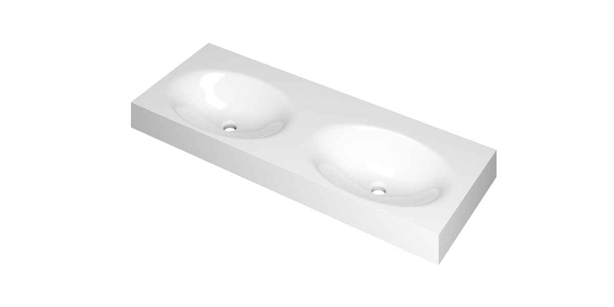 Ink Smooth meubelwastafel 120x45cm polystone - dubbel - zonder kraangaten - glans wit