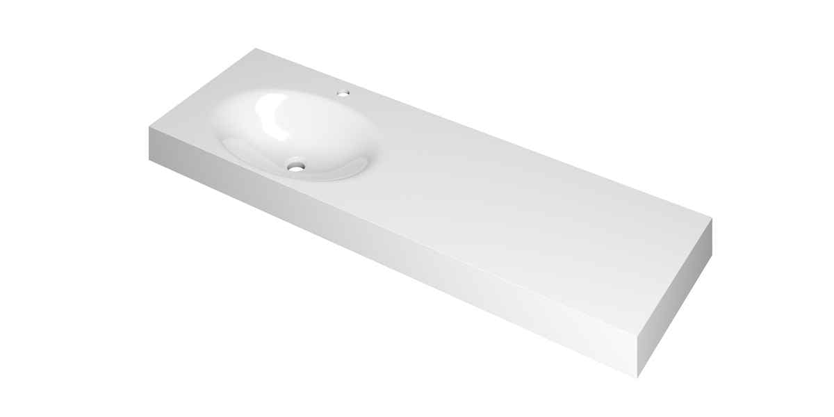 Ink Smooth meubelwastafel 140x45cm polystone - links - 1 kraangat - glans wit