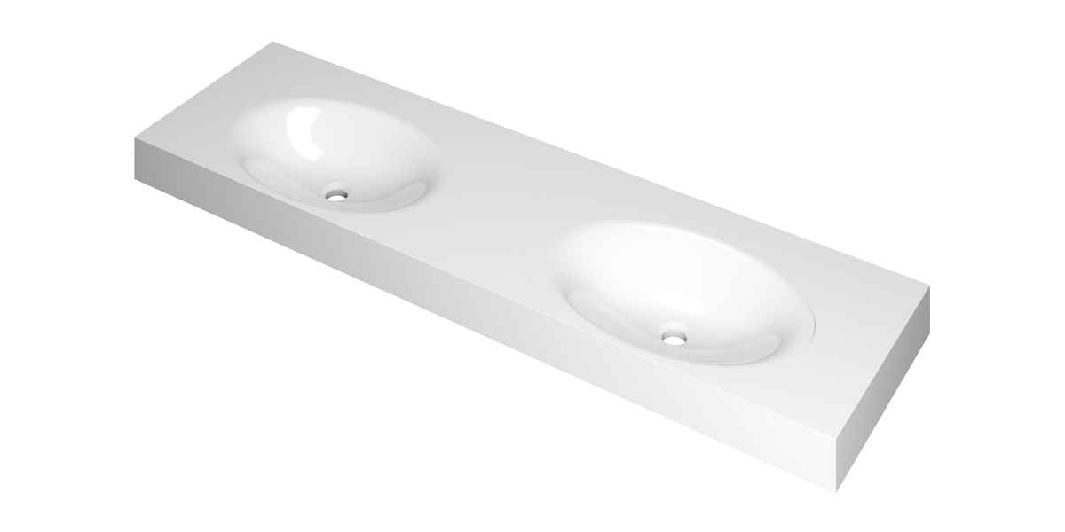 Ink Smooth meubelwastafel 160x45cm polystone - dubbel - zonder kraangaten - glans wit