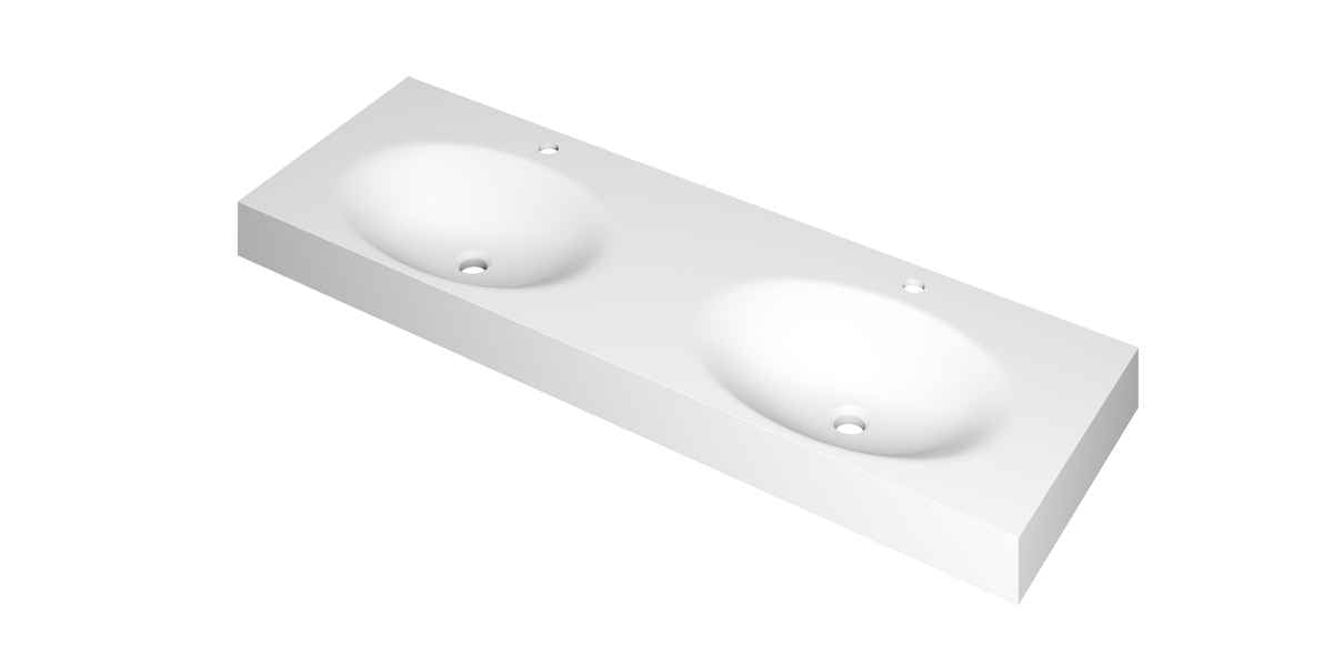 Ink Smooth meubelwastafel 140x45cm polystone - dubbel - 2 kraangaten - mat wit