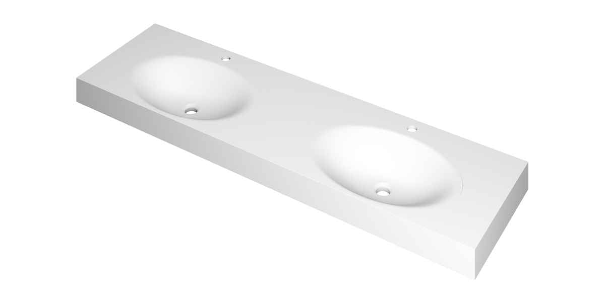 Ink Smooth meubelwastafel 160x45cm polystone - dubbel - 2 kraangaten - mat wit