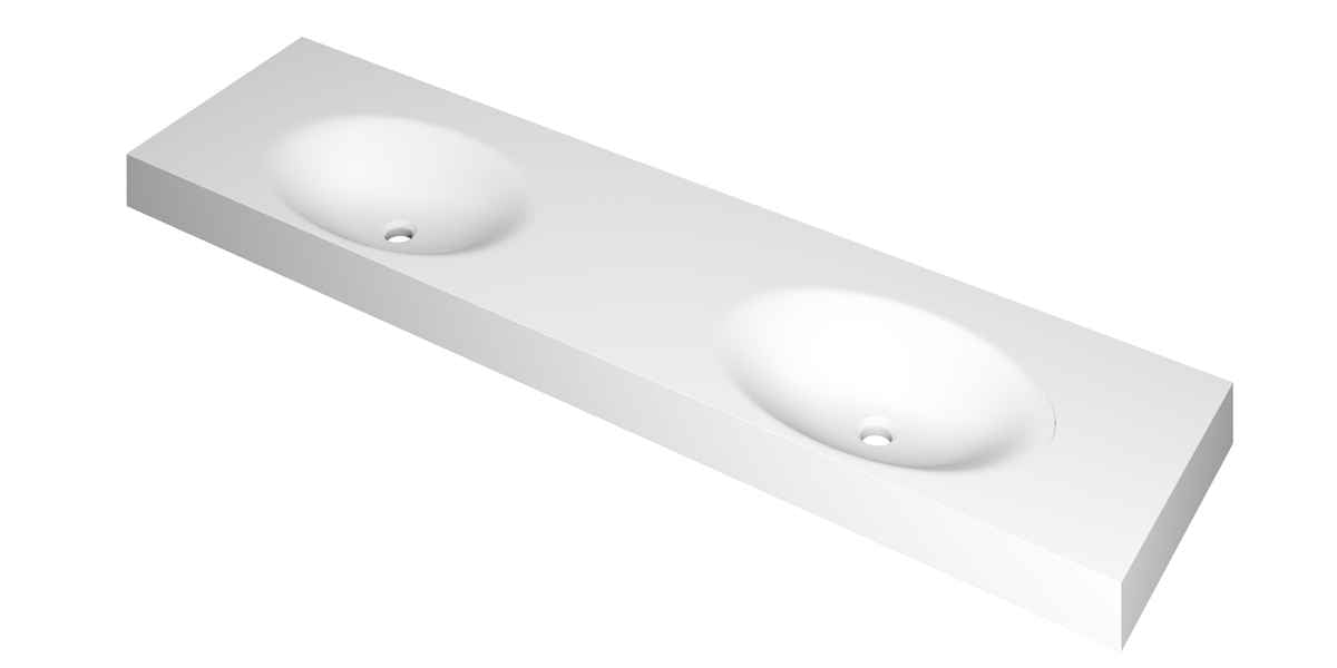 Ink Smooth meubelwastafel 180x45cm polystone - dubbel - zonder kraangaten - mat wit