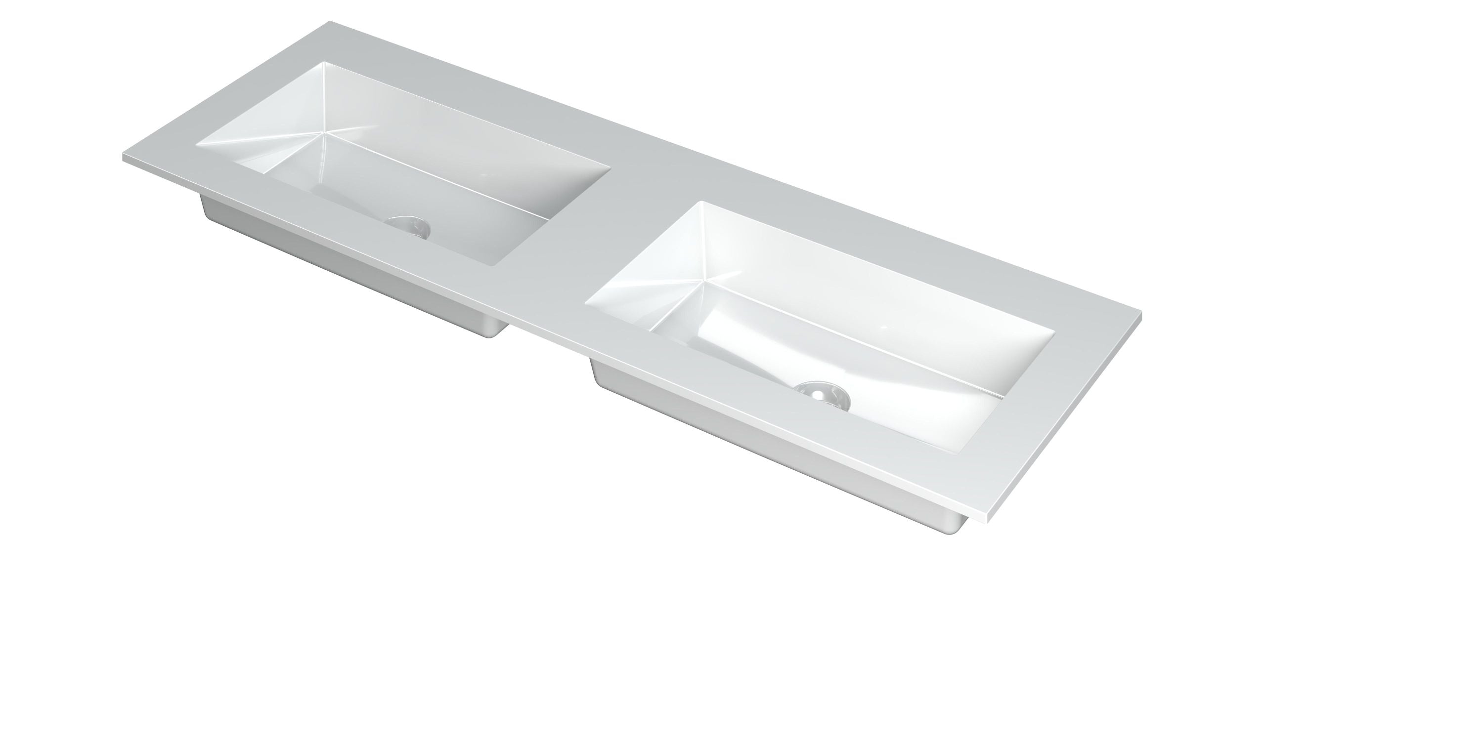 Ink Kraft meubelwastafel 140x45cm polystone - dubbel - zonder kraangaten - glans wit