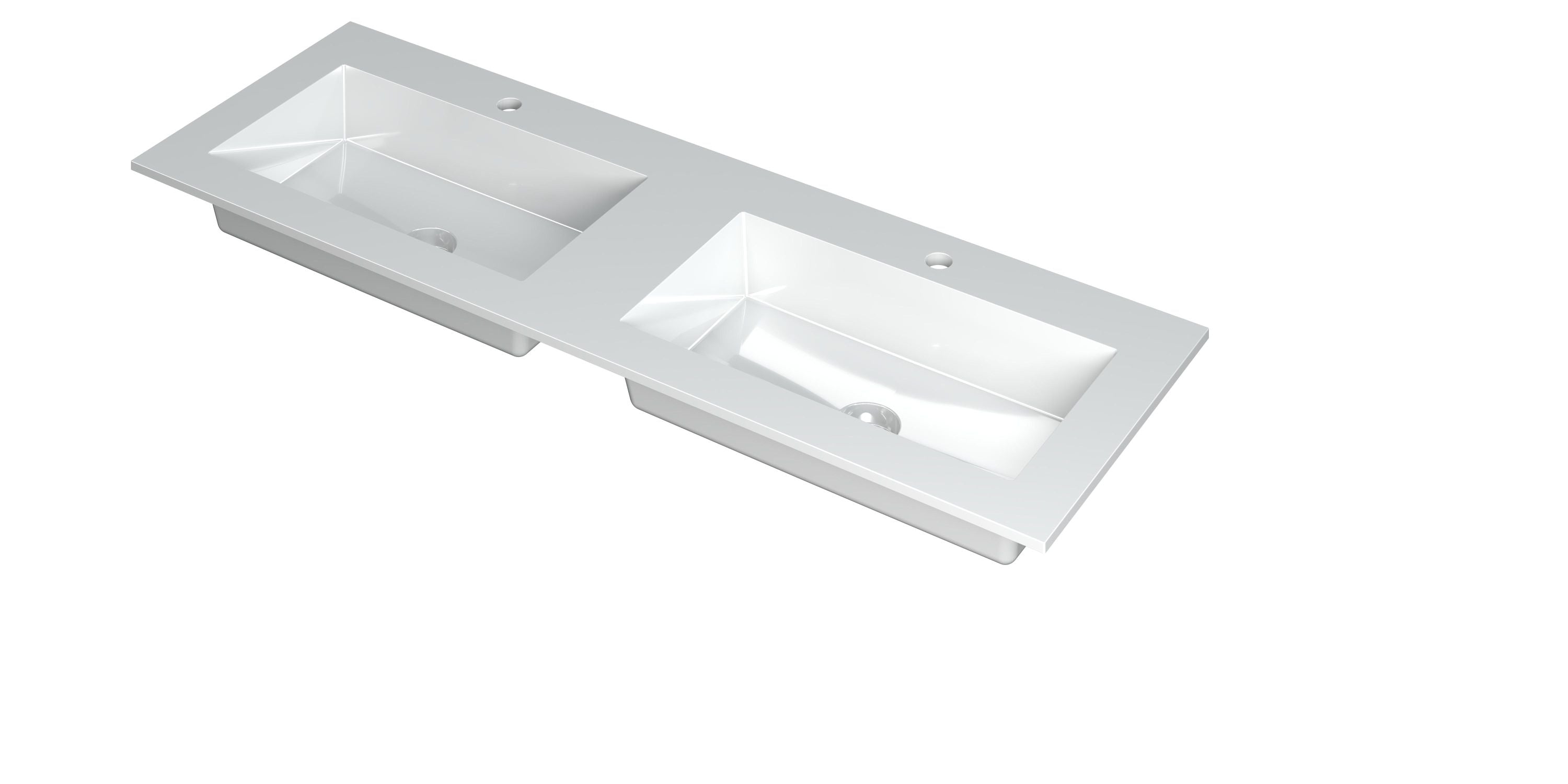 Ink Kraft meubelwastafel 140x45cm polystone - dubbel - 2 kraangaten - glans wit