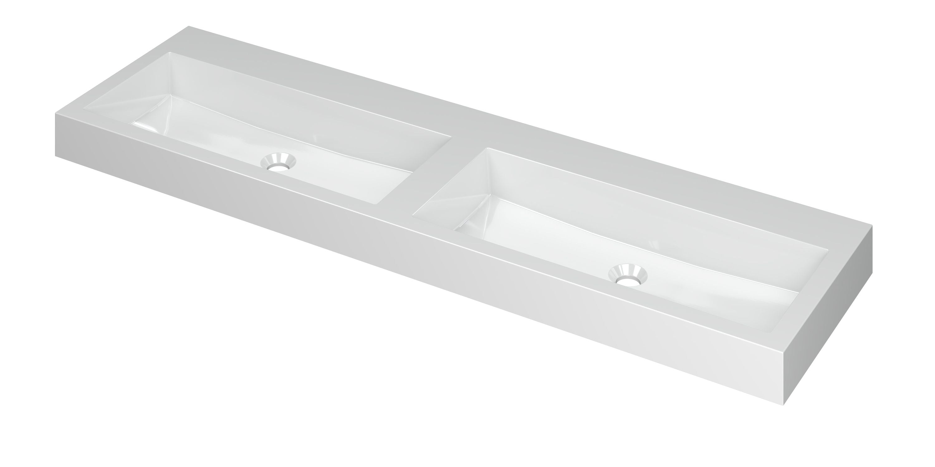 Ink Momento meubelwastafel 160x45cm polystone - dubbel - zonder kraangat - glans wit