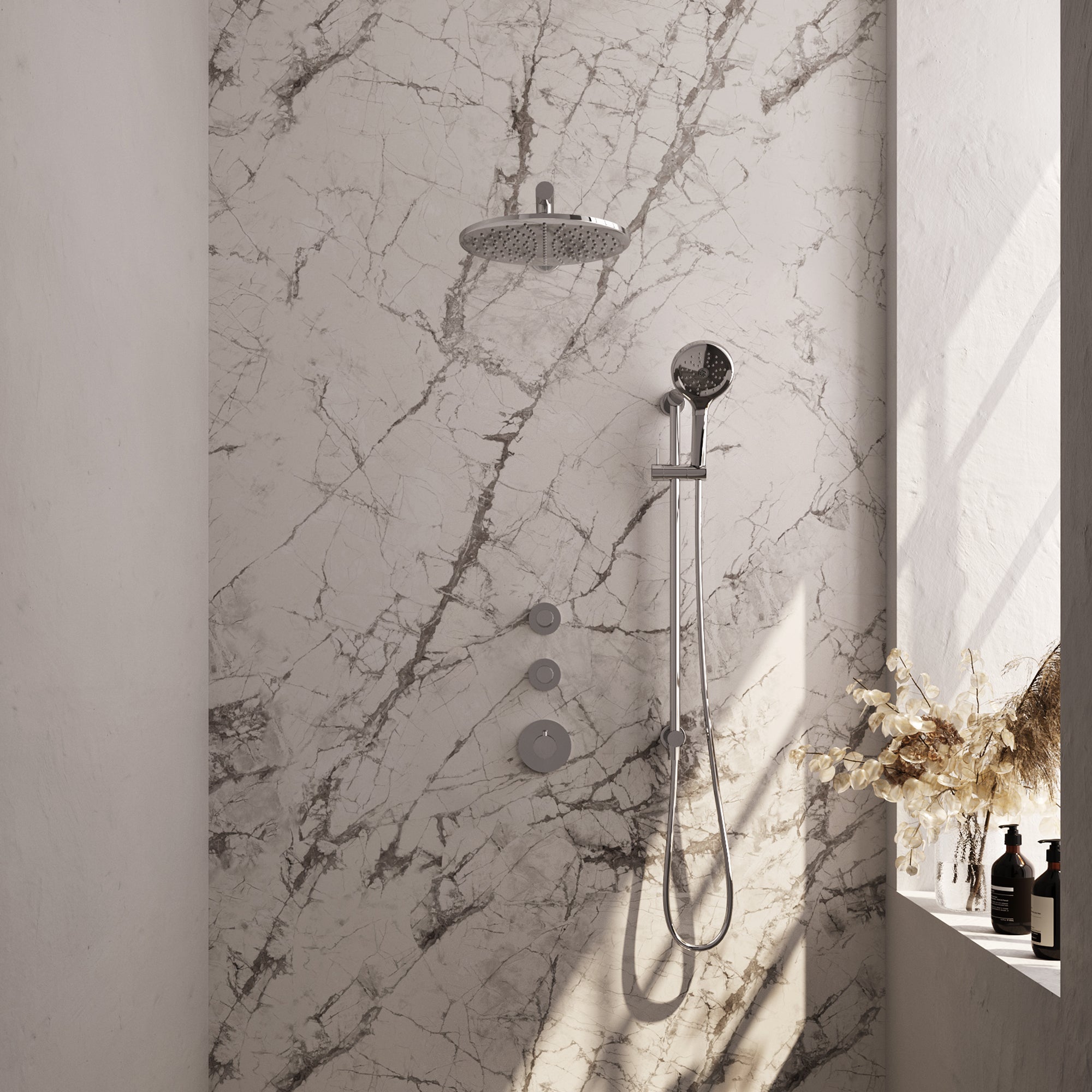 Brauer Edition thermostatische inbouw doucheset - chroom - hoofddouche 30cm - wandarm - ronde handdouche - Glijstang