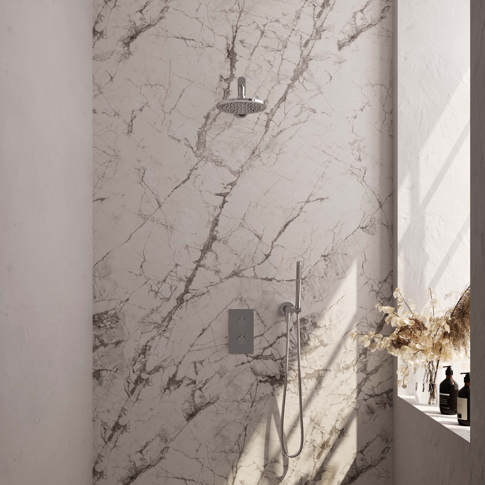 Brauer Edition inbouwset met 3-weg thermostaat - hoofddouche 20cm - rechte wandarm 40cm - staafhanddouche - wandaansluiting - chroom