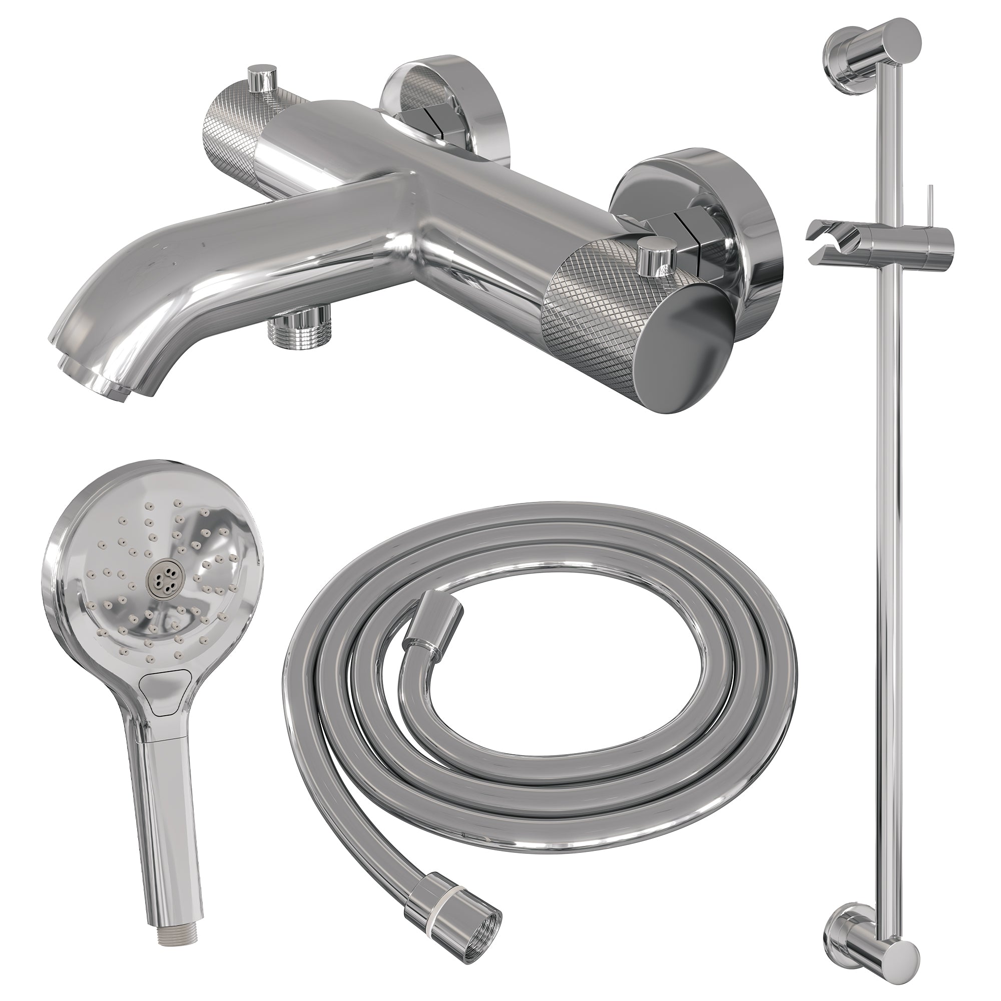 Brauer Carving badthermostaat Glijstangset - 3-standen handdouche - chroom