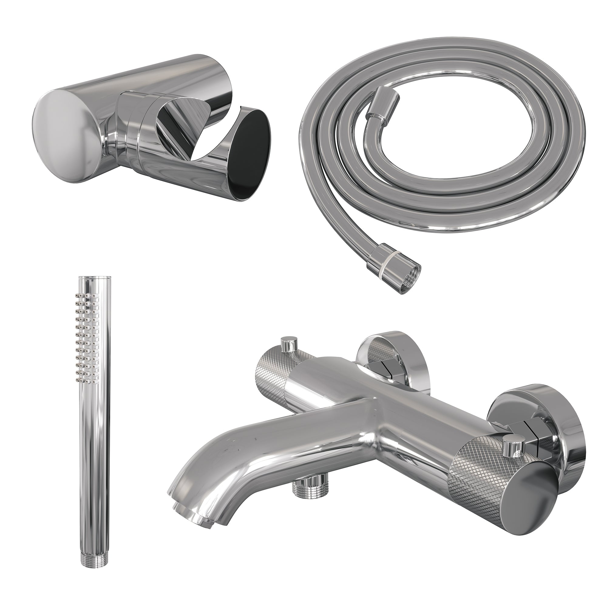 Brauer Carving badthermostaat met badset - staafhanddouche - geborsteld RVS PVD