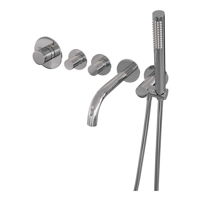 Brauer Carving inbouw badthermostaat met uitloop - staafhanddouche - geborsteld RVS PVD