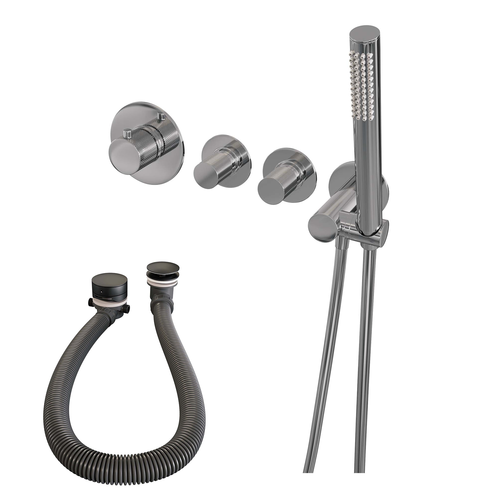 Brauer Carving inbouw badthermostaat met badafvoer/vulcombinatie - staafhanddouche - geborsteld RVS PVD