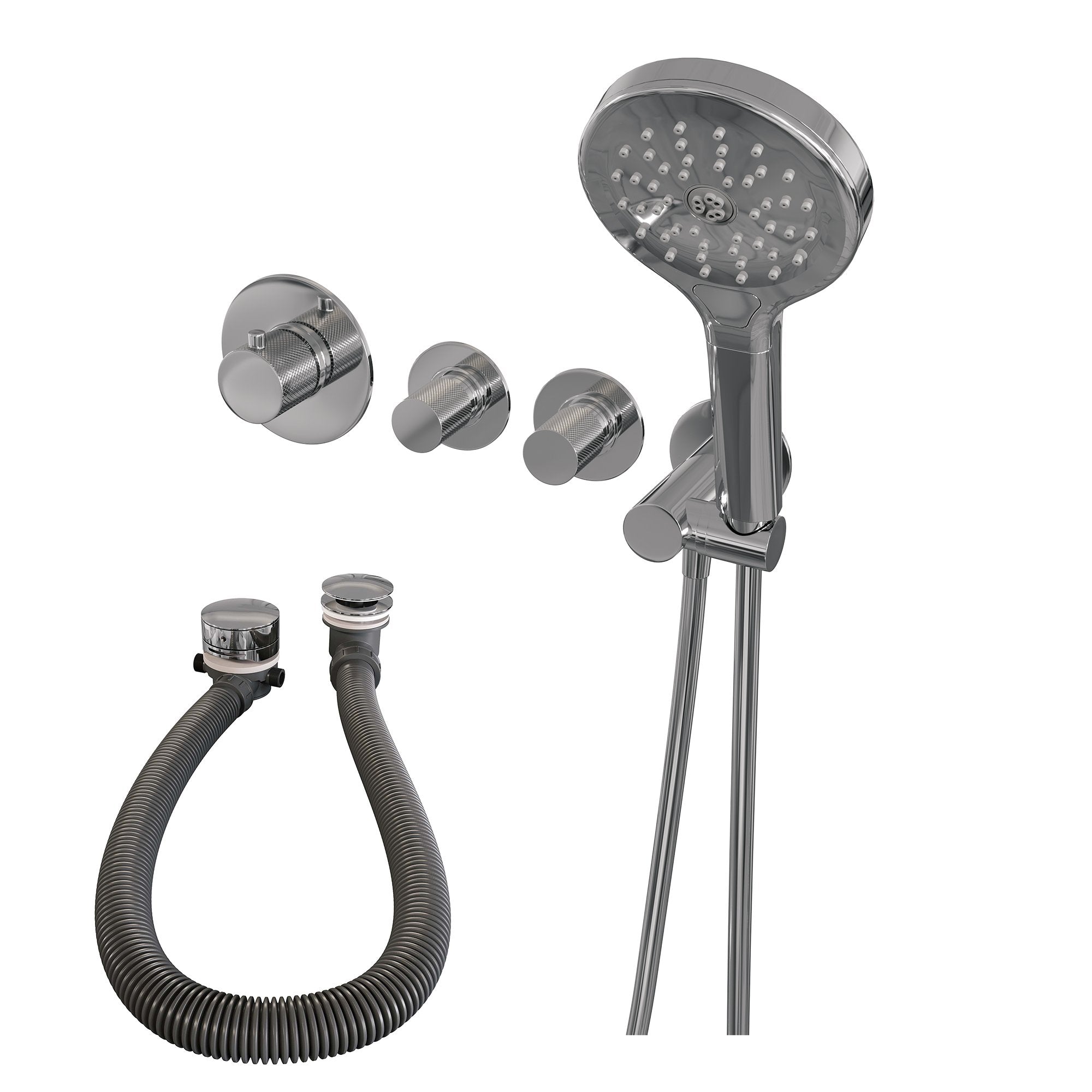 Brauer Carving inbouw badthermostaat met badafvoer/vulcombinatie - 3-standen handdouche - geborsteld RVS PVD