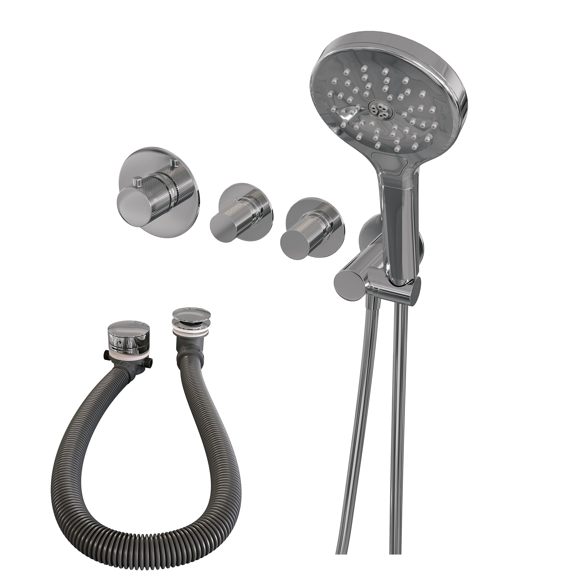 Brauer Carving inbouw badthermostaat met badafvoer/vulcombinatie - 3-standen handdouche - chroom