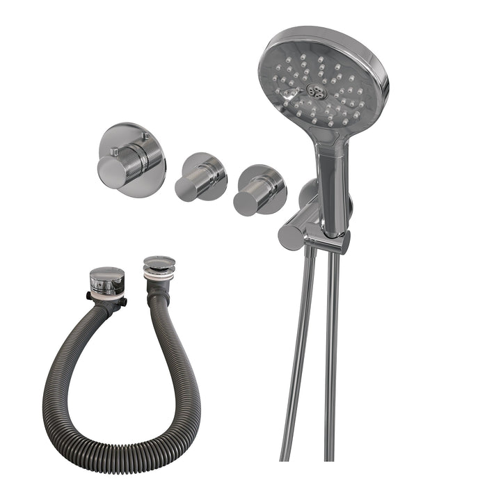 Brauer Carving inbouw badthermostaat met badafvoer/vulcombinatie - 3-standen handdouche - chroom