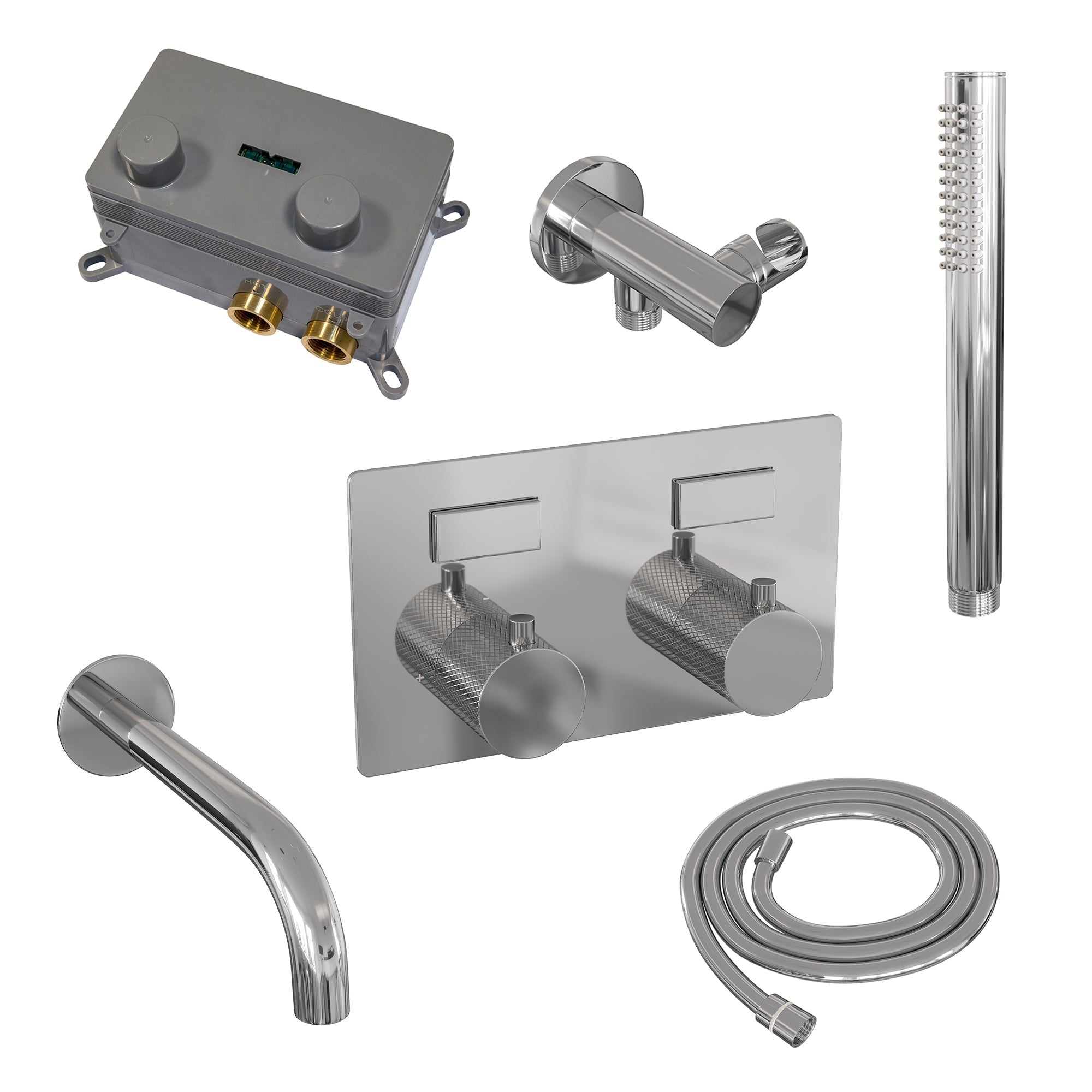 Brauer Carving inbouw badthermostaat - drukknoppen - baduitloop - staafhanddouche - chroom