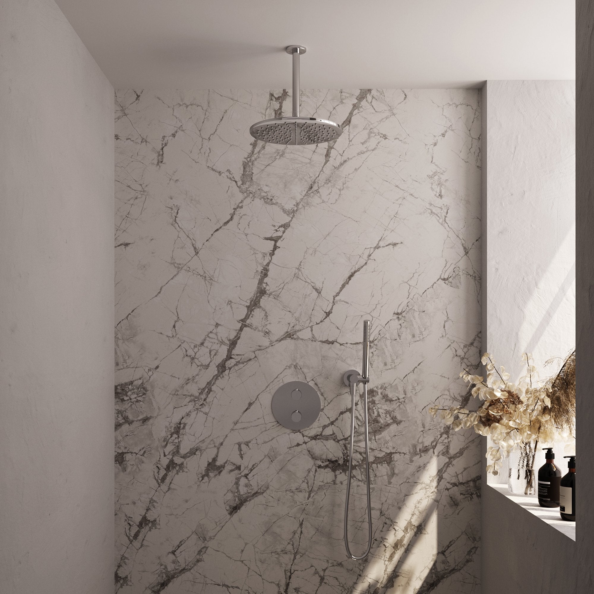 Brauer Edition inbouw regendoucheset 3-weg rond - 30cm hoofddouche - plafondarm - staafhanddouche - wandhouder - chroom