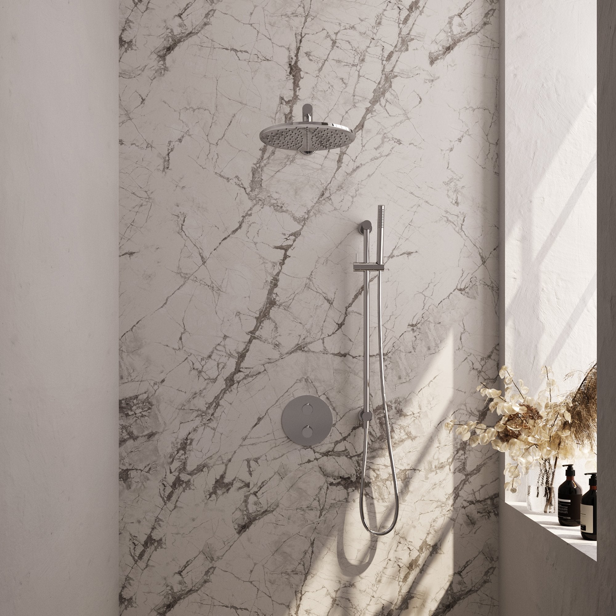 Brauer Edition inbouw regendoucheset 3-weg rond - 30cm hoofddouche - rechte wandarm - staafhanddouche - glijstang - chroom