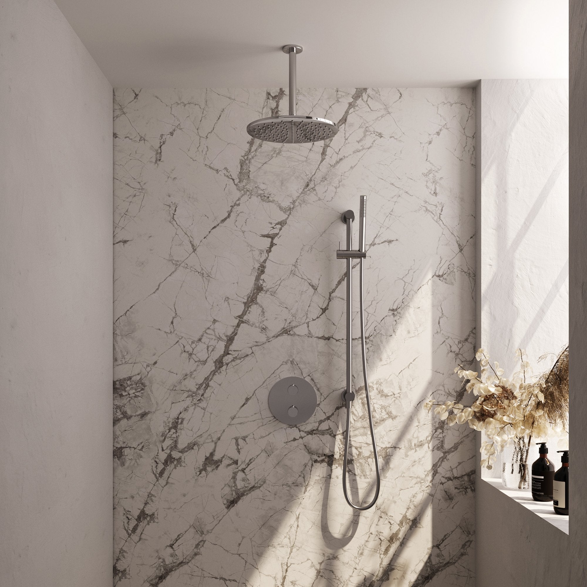 Brauer Edition inbouw regendoucheset 3-weg rond - 30cm hoofddouche - plafondarm - staafhanddouche - glijstang - chroom