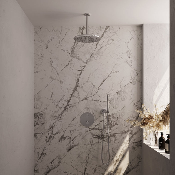 Brauer Carving inbouw regendoucheset 3-weg rond - 30cm hoofddouche - plafondarm - staafhanddouche - wandhouder - chroom