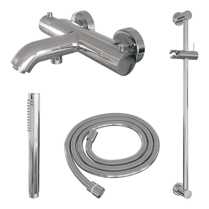 Brauer Stripe opbouw bad thermostaatkraan glijstangset - met staafhanddouche - chroom