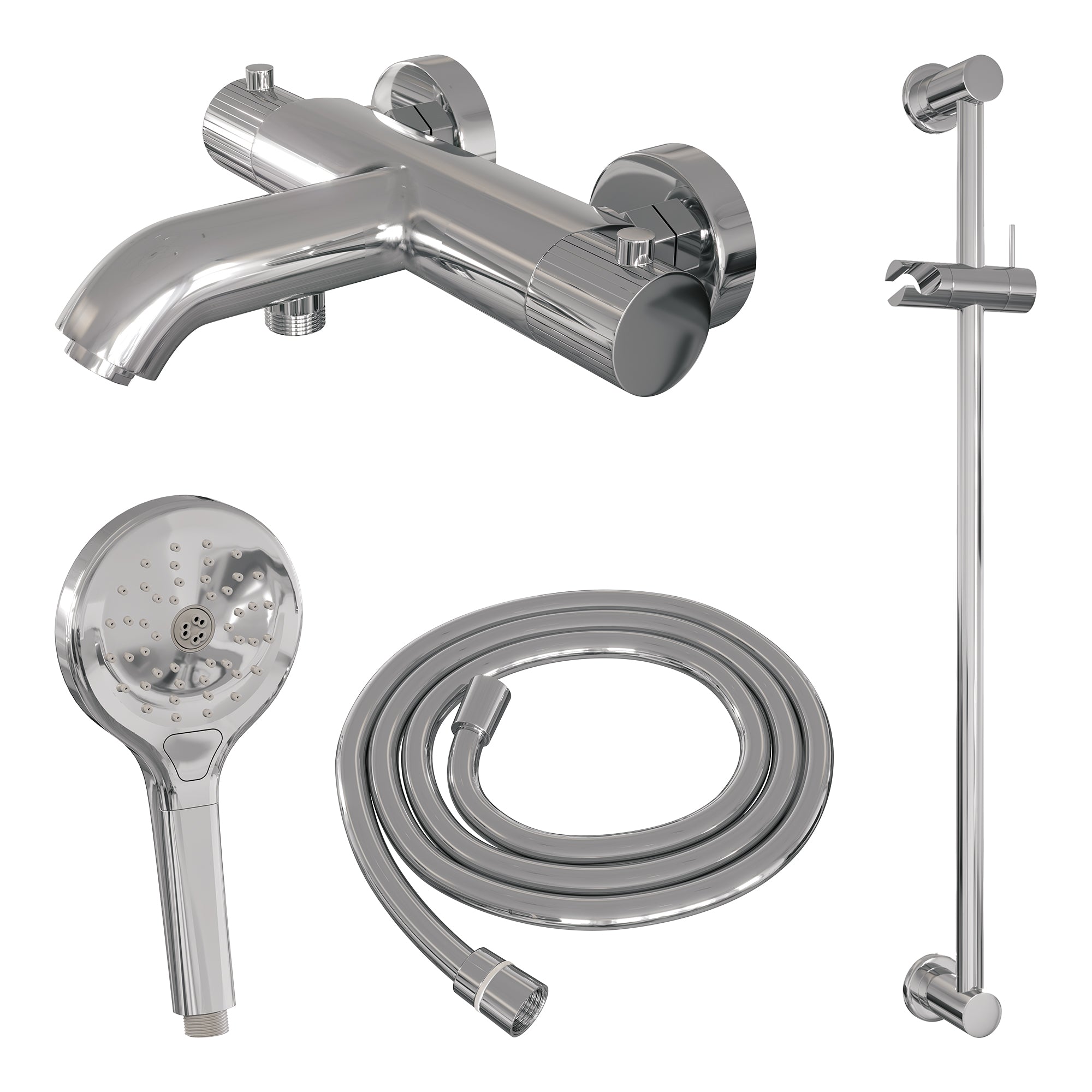 Brauer Stripe opbouw bad thermostaatkraan glijstangset - met 3-standen handdouche - chroom