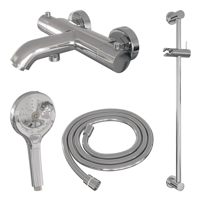 Brauer Stripe opbouw bad thermostaatkraan glijstangset - met 3-standen handdouche - chroom