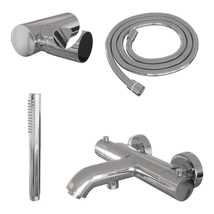 Brauer Stripe opbouw bad thermostaatkraan set - met staafhanddouche - chroom