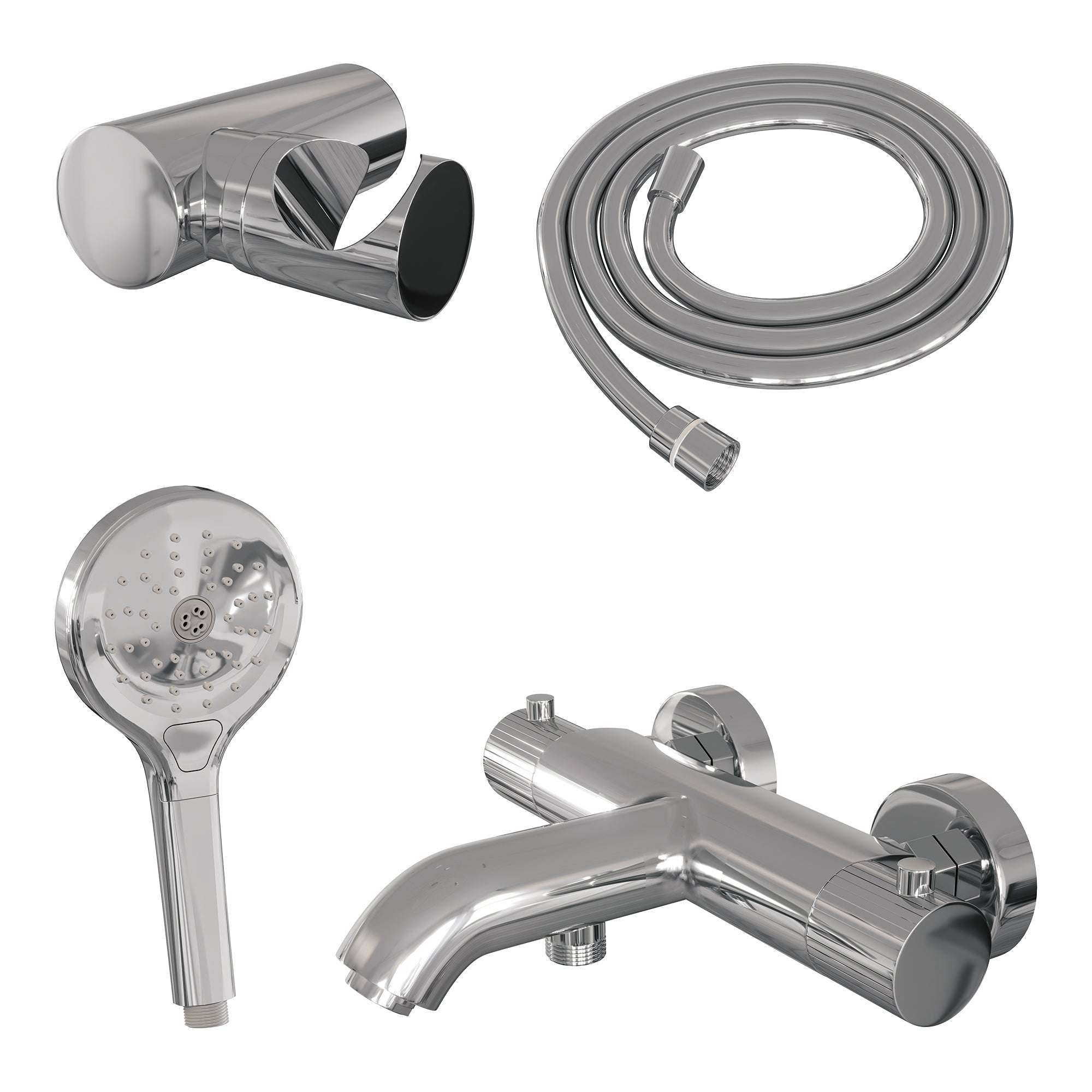 Brauer Stripe opbouw bad thermostaatkraan set - met 3-standen handdouche - chroom