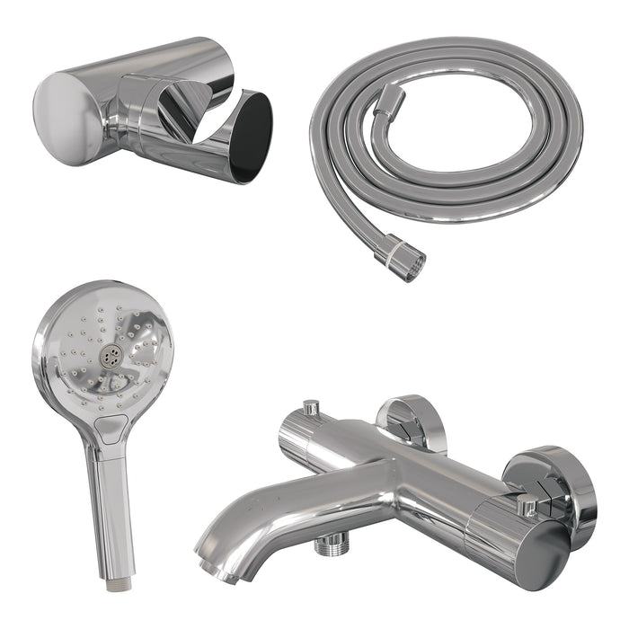 Brauer Stripe opbouw bad thermostaatkraan set - met 3-standen handdouche - chroom
