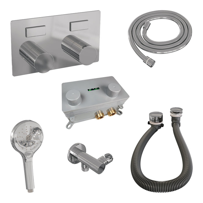 Brauer Stripe inbouw badthermostaat met drukknoppen en badvulcombinatie - 3-standen handdouche - chroom