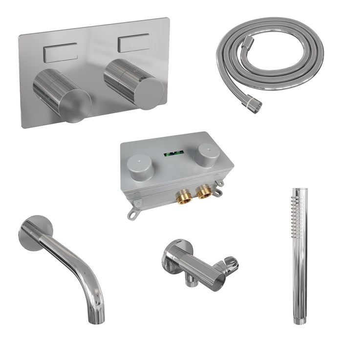 Brauer Stripe inbouw badthermostaat met drukknoppen en uitloop - staafhanddouche - chroom