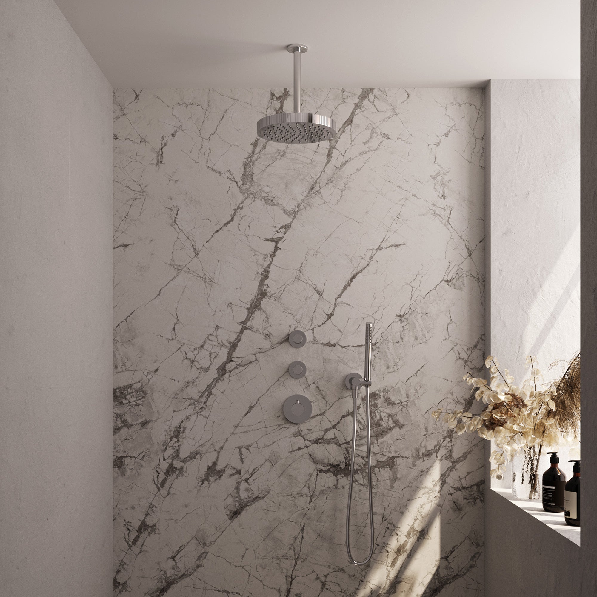 Brauer Stripe inbouw regendoucheset met 2 stopkranen  - 20cm plafondbuis - staafhanddouche - wandhouder - chroom