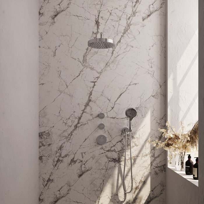 Brauer Stripe inbouw regendoucheset met 2 stopkranen - gebogen wandarm - 3-standen handdouche - wandhouder - chroom