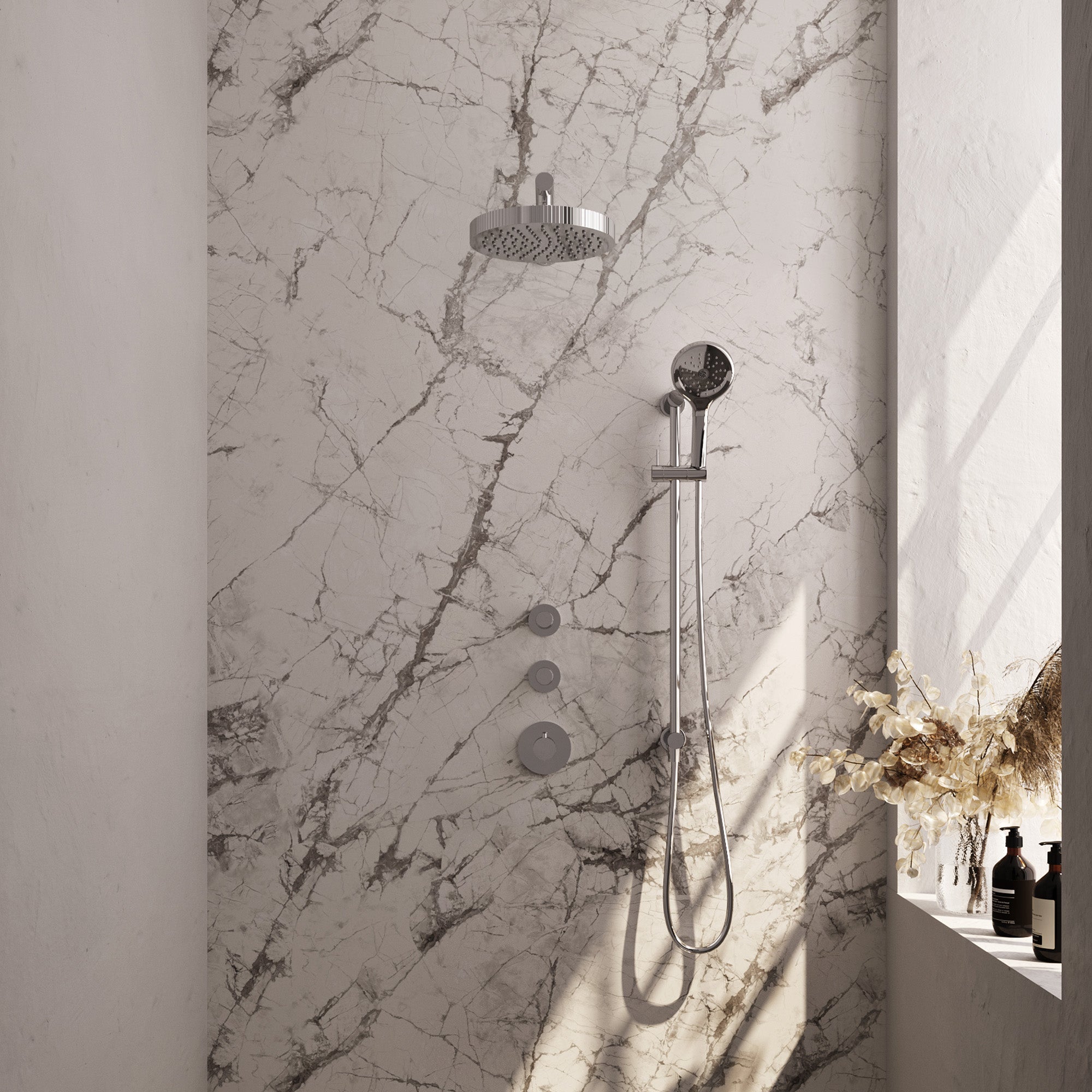 Brauer Stripe inbouw regendoucheset met 2 stopkranen - rechte wandarm - 3-standen handdouche - glijstang - chroom