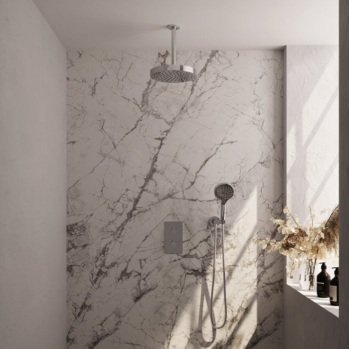 Brauer Stripe thermostatische inbouw regendouche rechthoekig  - 20cm plafondbuis - 3-standen handdouche - wandhouder - chroom