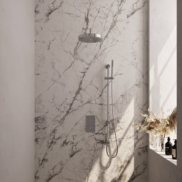 Brauer Stripe thermostatische inbouw regendouche rechthoekig - gebogen wandarm - staafhanddouche - glijstang - chroom