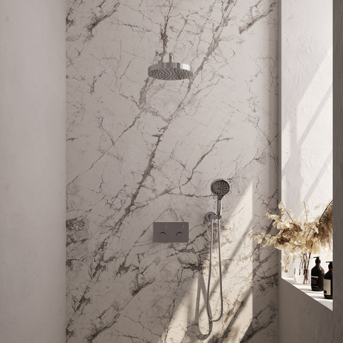 Brauer Stripe inbouw regendoucheset met drukknoppen - gebogen wandarm - 3-standen handdouche - wandhouder - chroom