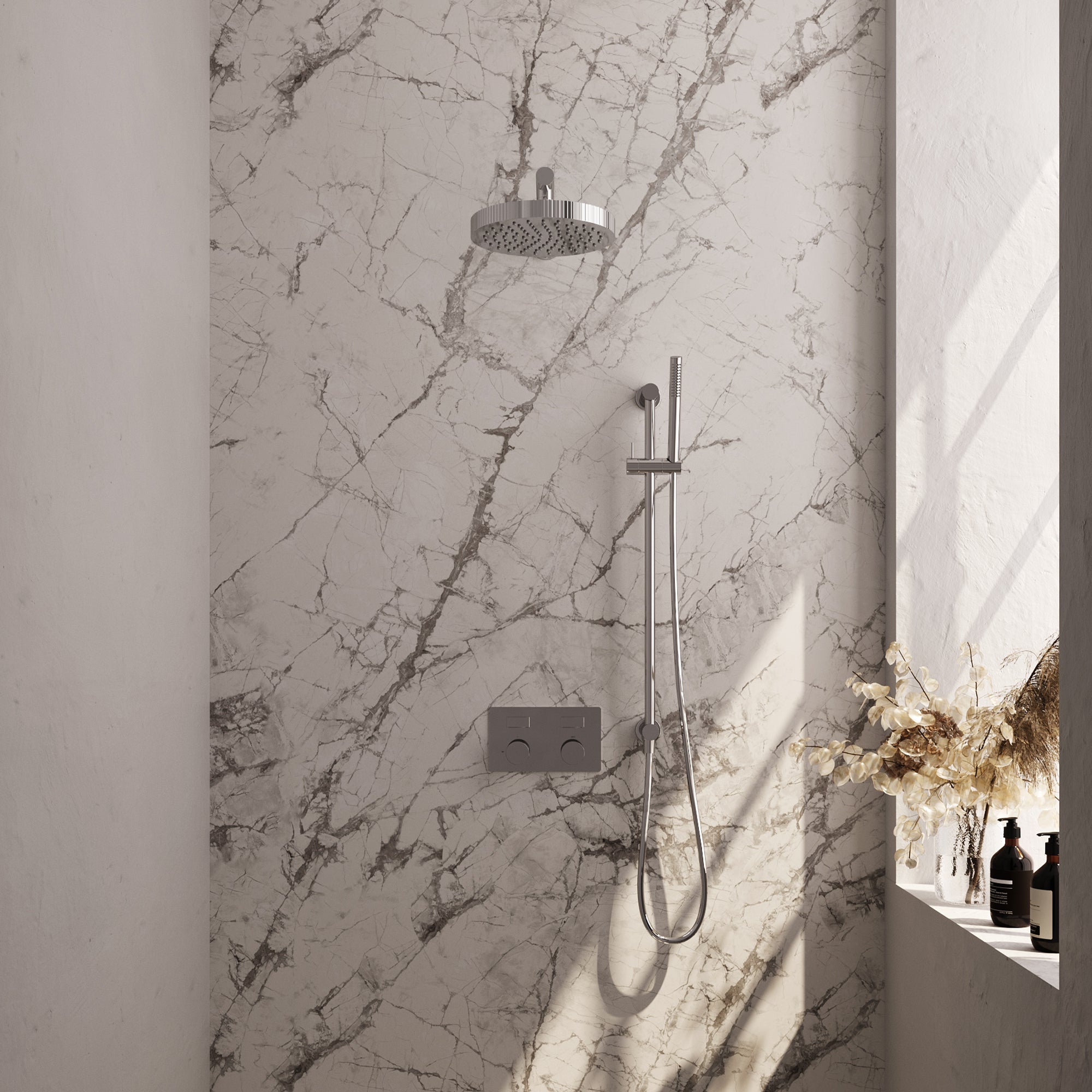 Brauer Stripe inbouw regendoucheset met drukknoppen - rechte wandarm - staafhanddouche - glijstang - chroom