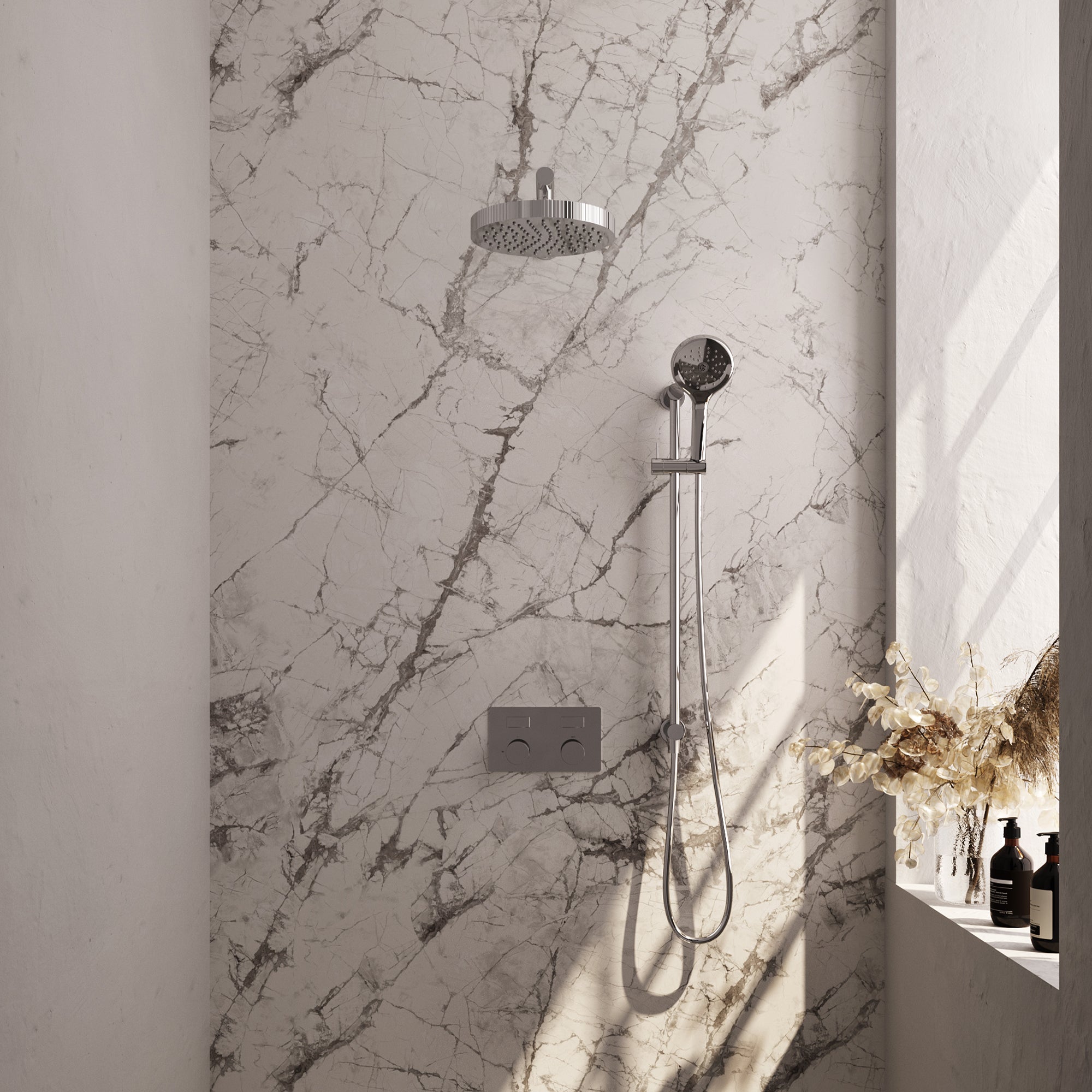 Brauer Stripe inbouw regendoucheset met drukknoppen - rechte wandarm - 3-standen handdouche - glijstang - chroom