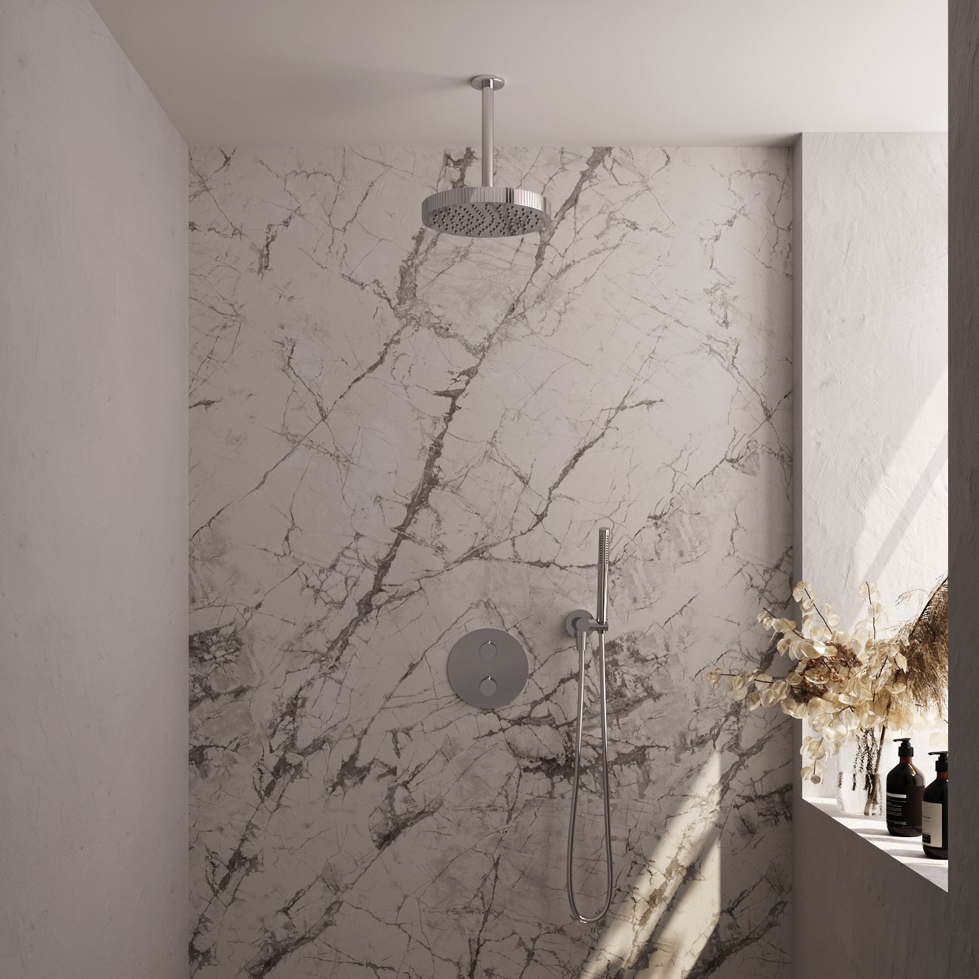 Brauer Stripe inbouw regendoucheset rond  - 20cm plafondbuis - staafhanddouche - wandhouder - chroom