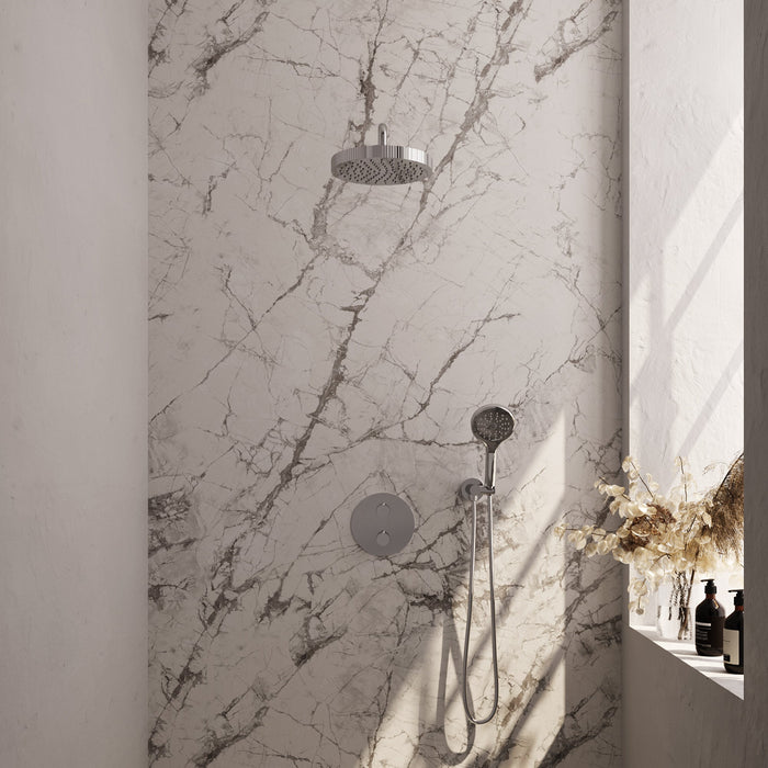 Brauer Stripe inbouw regendoucheset rond - gebogen wandarm - 3-standen handdouche - wandhouder - chroom