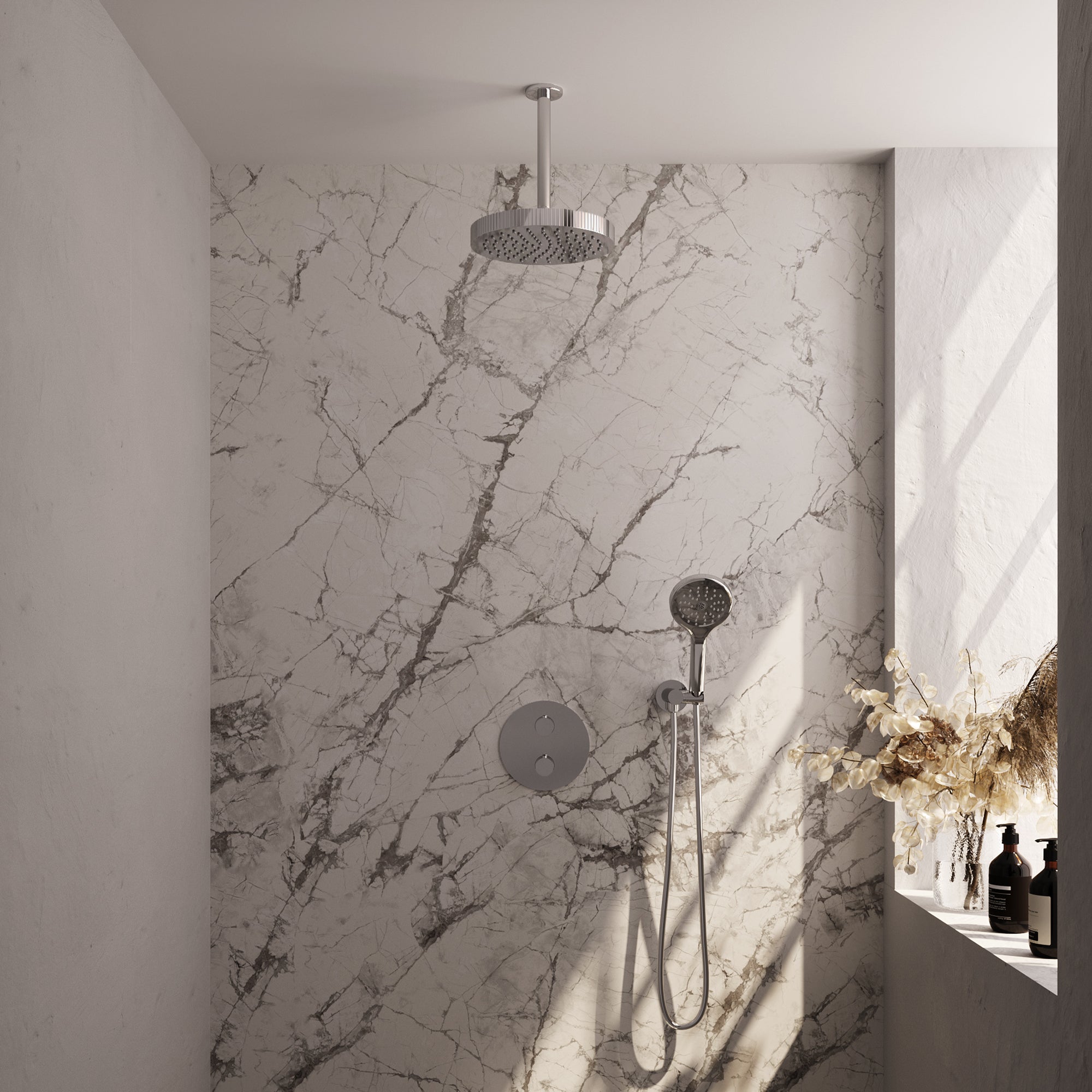 Brauer Stripe inbouw regendoucheset rond  - 20cm plafondbuis - 3-standen handdouche - wandhouder - chroom