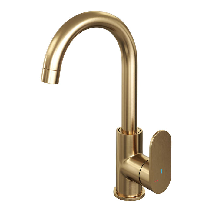 Brauer Edition wastafelkraan hoog - hendel 3 - Geborsteld Goud PVD