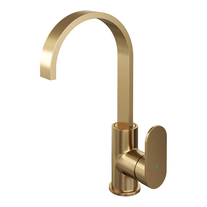 Brauer Edition wastafelkraan hoog cascade - hendel 3 - Geborsteld Goud PVD