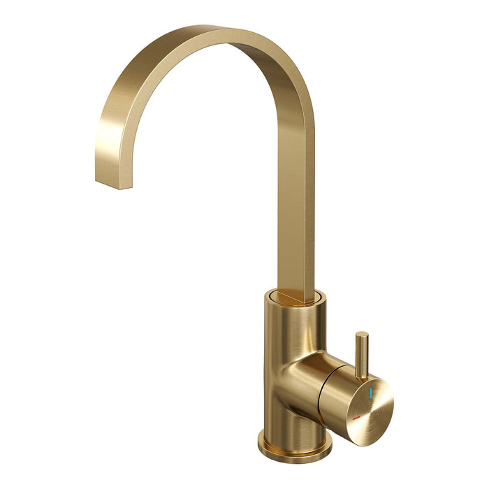 Brauer Edition wastafelkraan hoog cascade - hendel 5 - Geborsteld Goud PVD